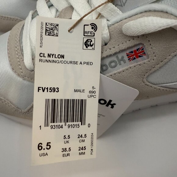 Reebok Classic Nylon Walking Running Shoes FV1593 White Grey Men’s 6.5